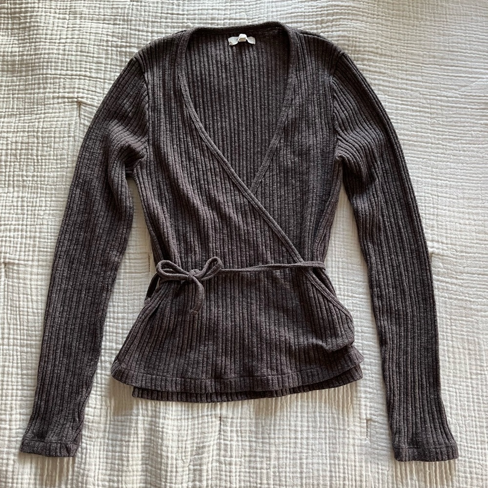 Madewell Ribbed Wrap Top in Dark Gray